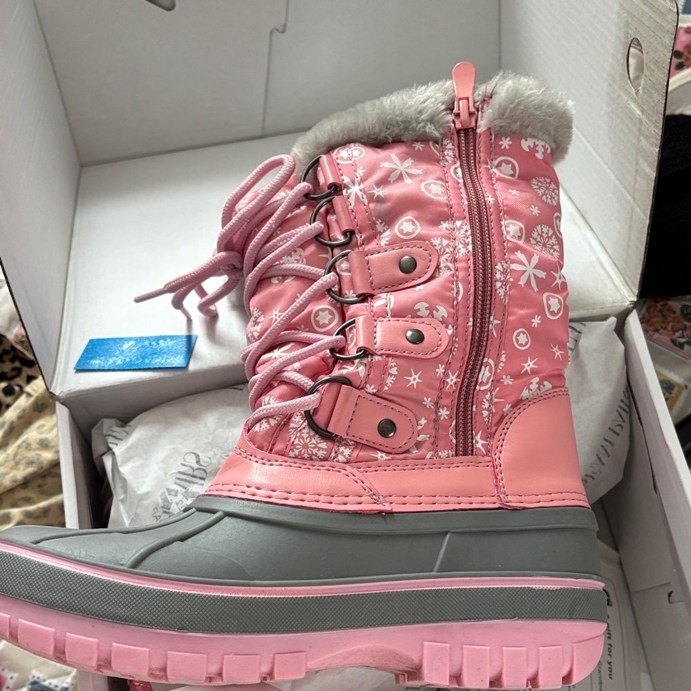 Pink and Gray Snow Boots with Fur Trim